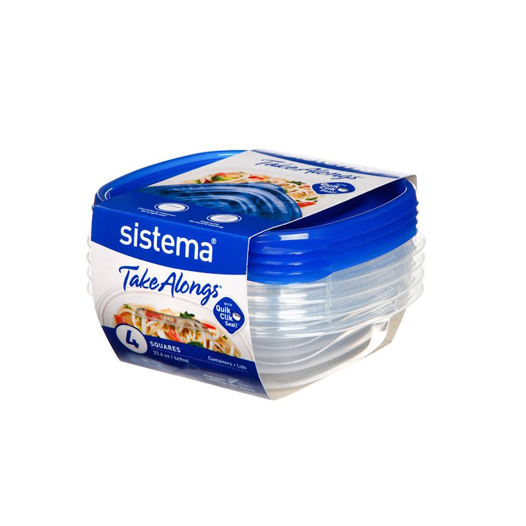 מארז 4 אחסוניות Takealongs מרובע Sistema 669ml