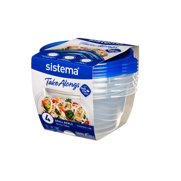 מארז 4 אחסוניות Takealongs עגול Sistema 760ml