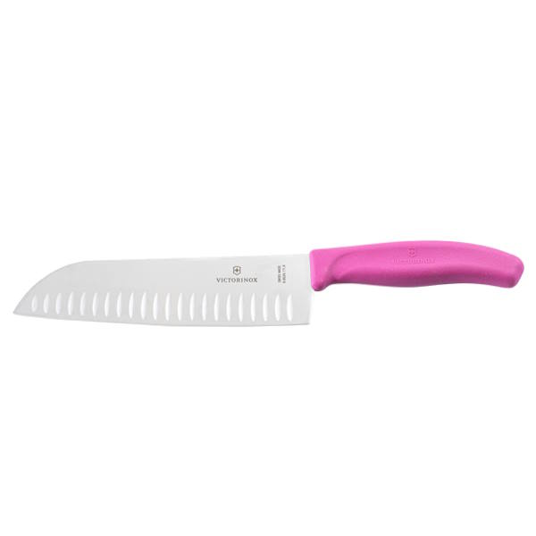 סכין סנטוקו מחורצת 17cm ידית ורודה Victorinox