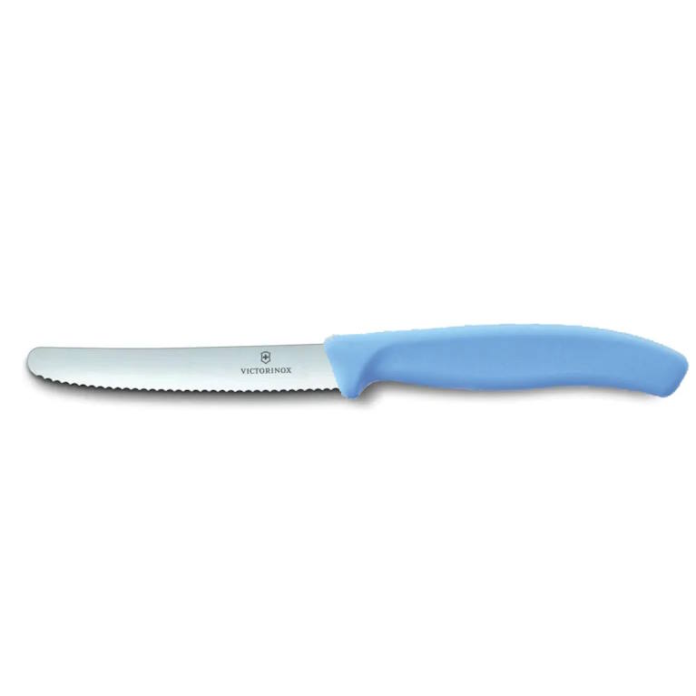 סכין ירקות משוננת תכלת להב עגול Victorinox 11cm