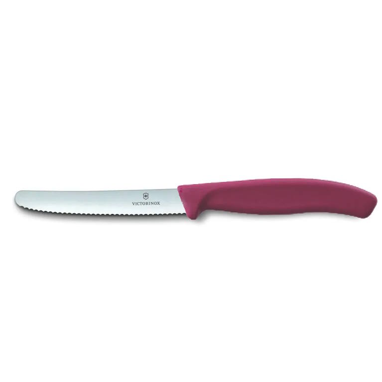 סכין ירקות משוננת בורדו להב עגול Victorinox 11cm