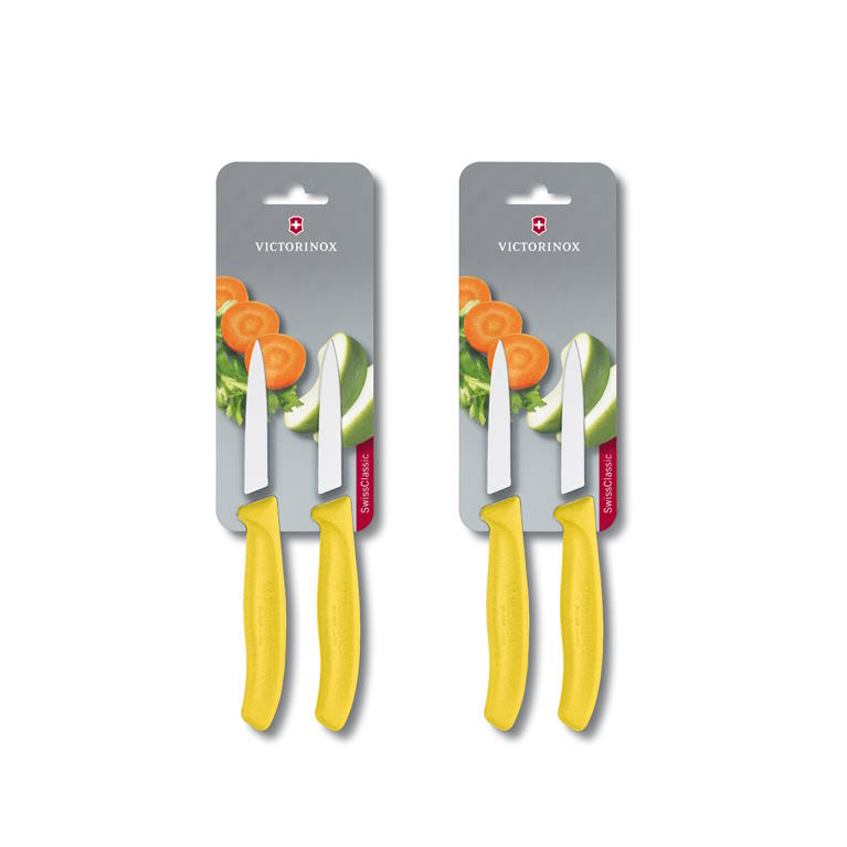 מארז 4 סכיני ירקות חלקות צהוב Victorinox 8cm